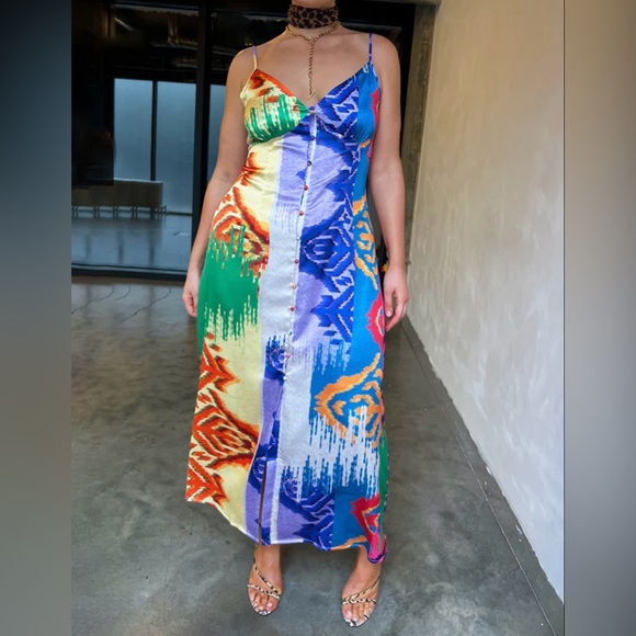 Never Fully Dressed Tops - Colorful Maxi Dress with Strappy Design